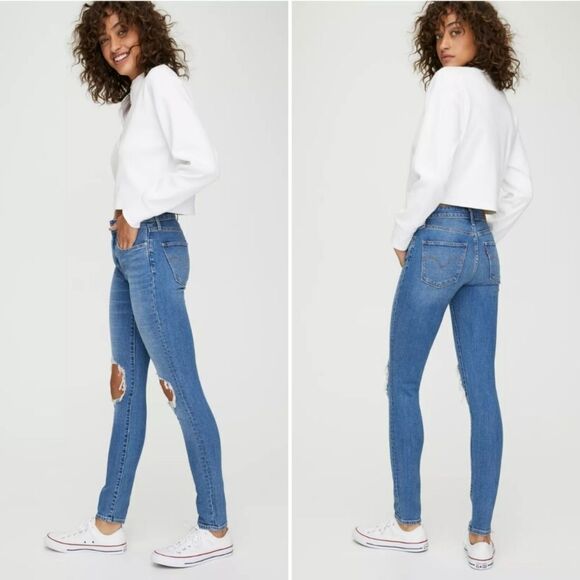 Levi's 721 Distressed Skinny in Rugged Indigo Med Denim size 25 - Picture 7 of 14